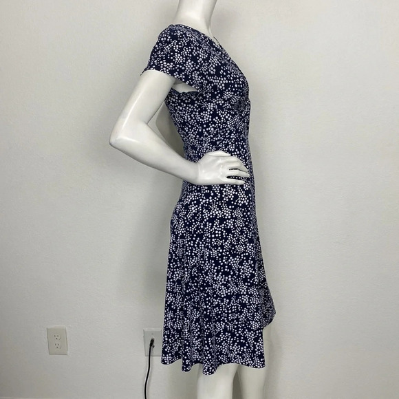 Connected Apparel Navy Blue & White Polka Dot V-Neck Jersey A-Line Dress Size 6 - Picture 5 of 8